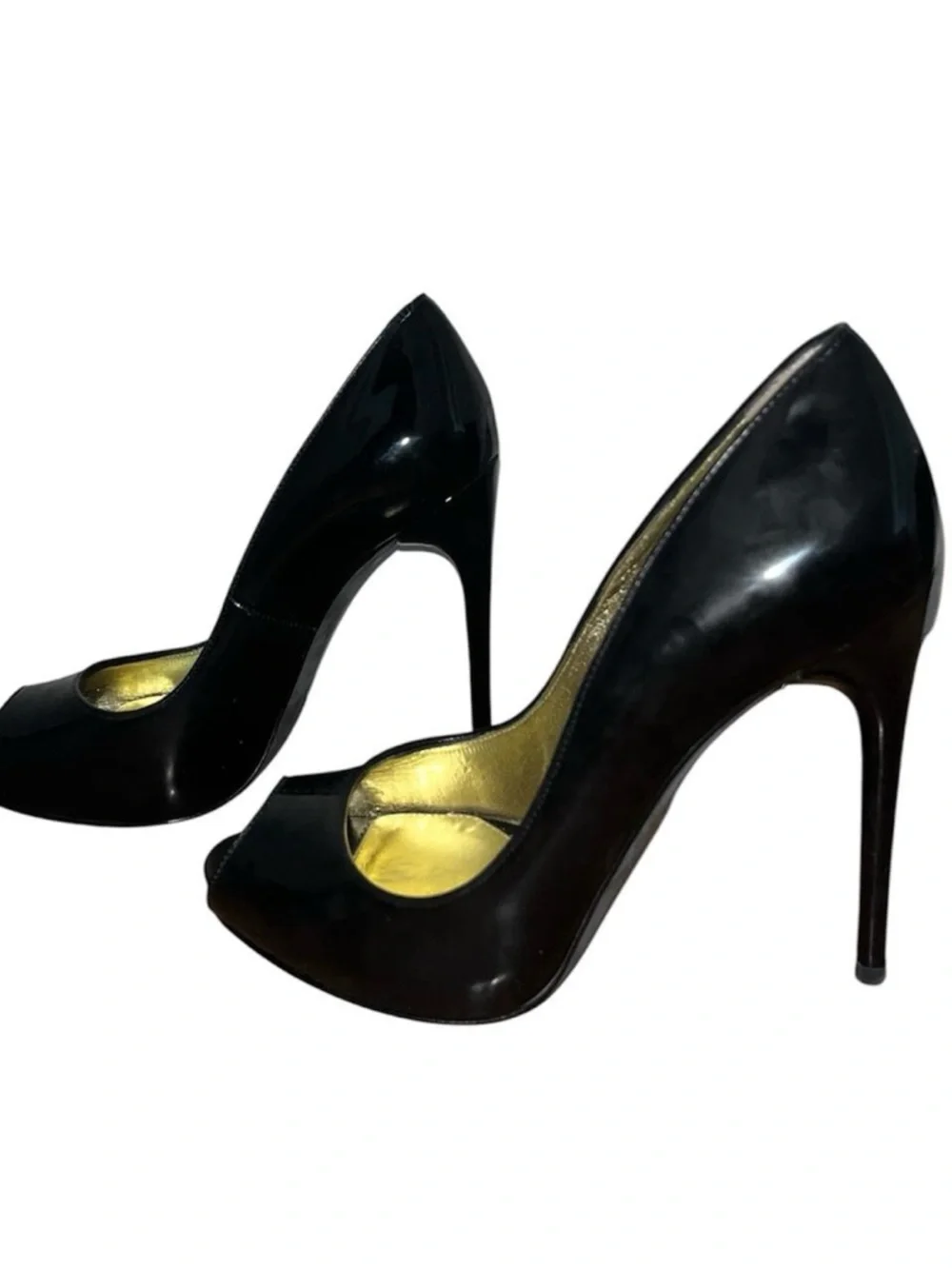 Tom Ford Black Patent Peep-Toe Pumps with Gold Insole